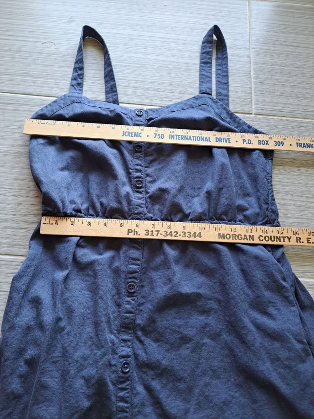 Pact Canopy Picnic Blue Midi Dress Tie Waist Button Front Size L Organic Cotton - Picture 10 of 13